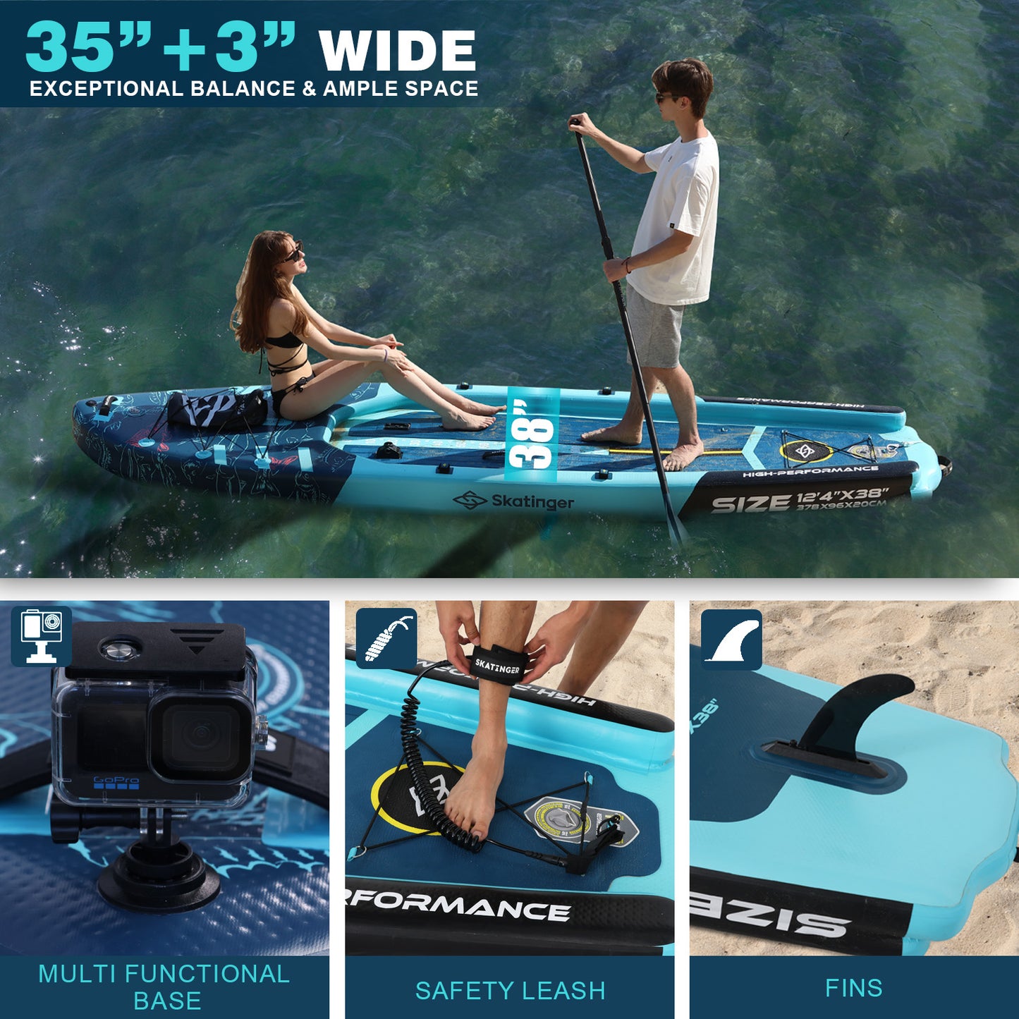 Angel-SUP 12′4″ – SKATINGER® aufblasbares Paddle Board für Angler