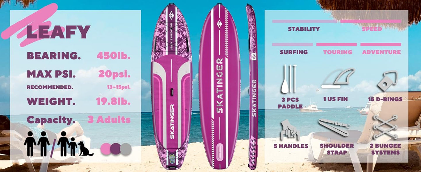 Leafy Expedition Pink 350x89x15 cm (11'6'') Yoga SUP Brett