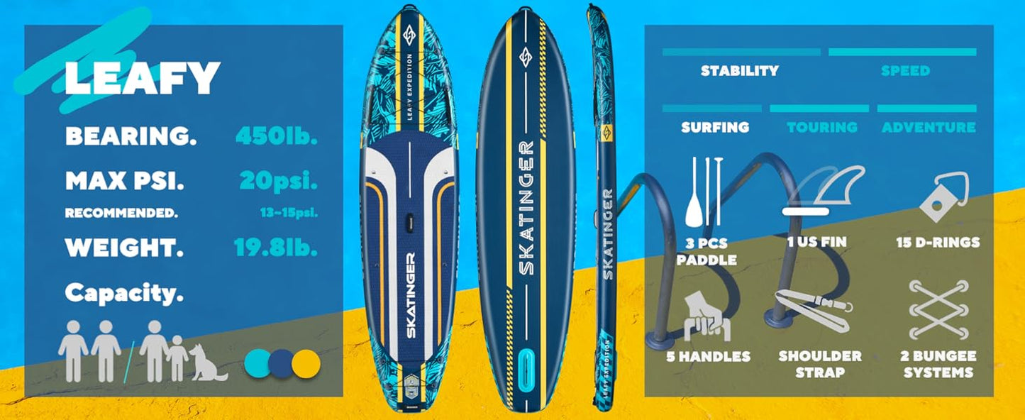 Leafy Expedition Blau 350x89x15 cm (11'6'') Yoga SUP Board
