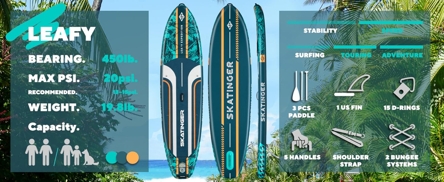 Leafy Expedition Grün 350x89x15 cm (11'6'') Yoga SUP Board