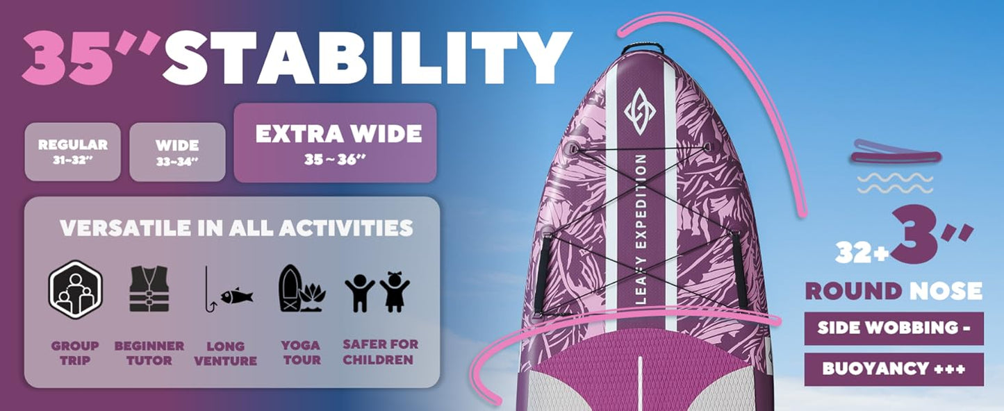 Leafy Expedition Pink 350x89x15 cm (11'6'') Yoga SUP Brett